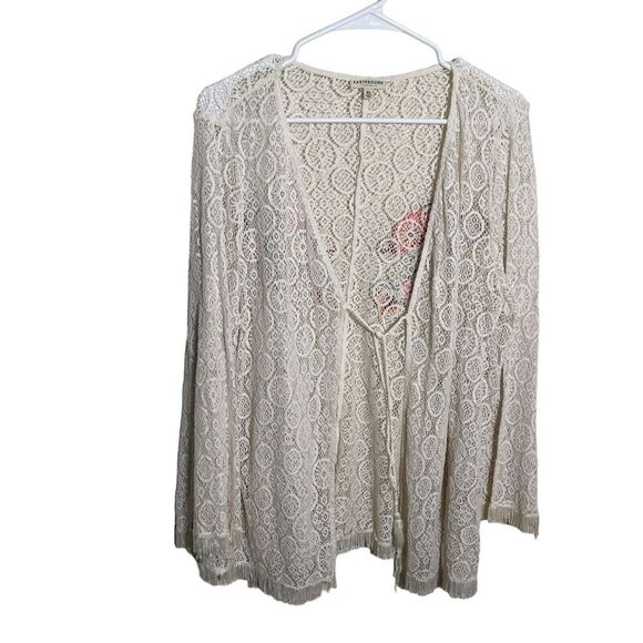 Earthbound Sweater Women's XL Ivory Cardigan Tie Fairy Cottagecore Embroidered - Picture 2 of 9